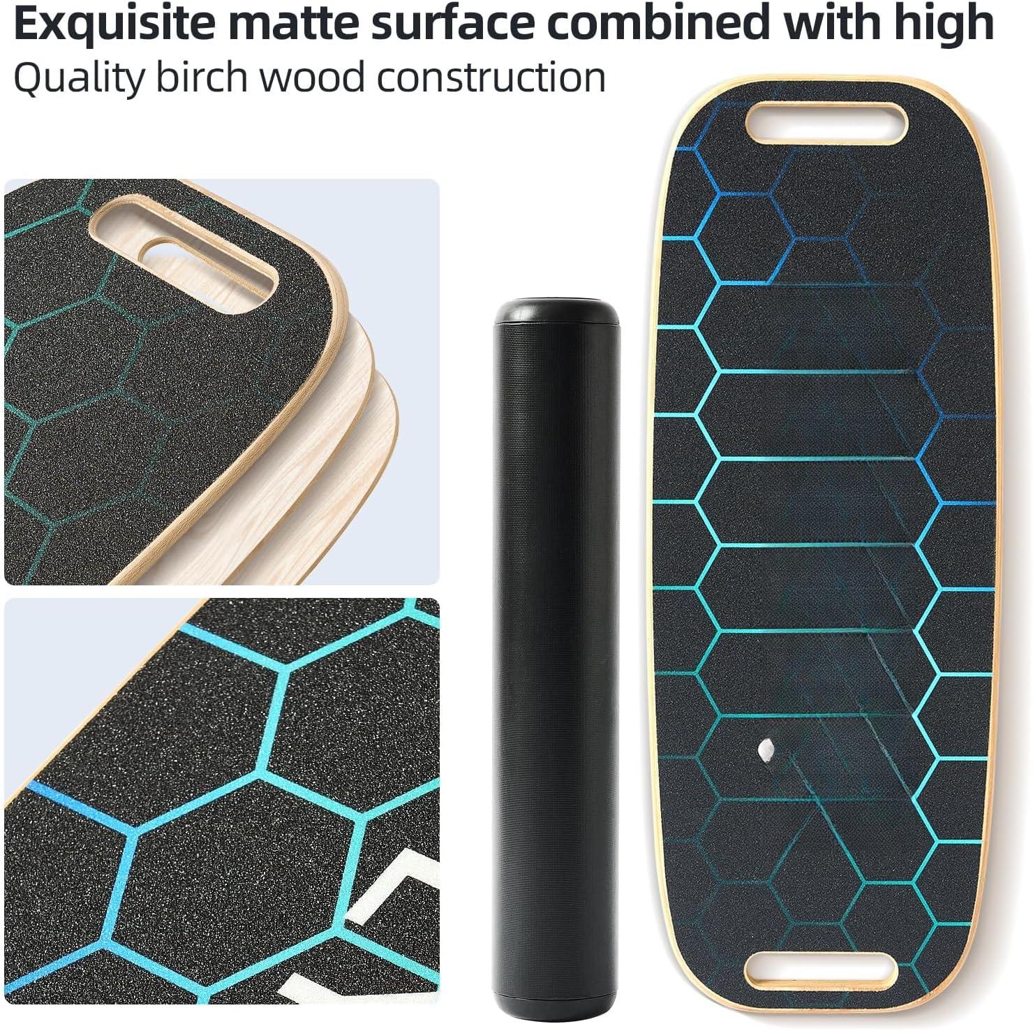 Adult Balance Board with Adjustable Stoppers - 3 Modes Roller Exercise Trainer, Lightweight Heavy-Duty Construction, High-Quality Sandpaper Non-Slip Surface, Diverse Training Options for Stability Improvement