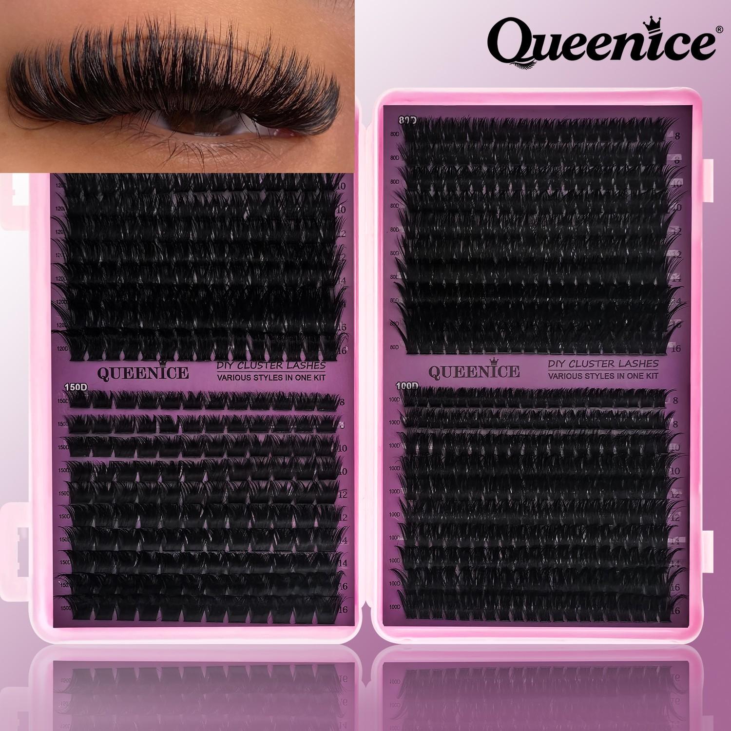 Thick Cluster Lash Extension Kit 80D/110D/150D D Curl 8-16mm Natural Fluffy Wispy Lashes Easy to Apply Sunflower Eye Makeup for Beginners Dramatic Look