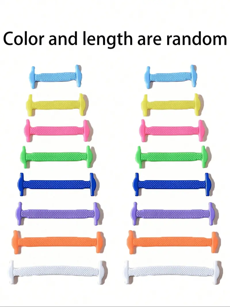 16-Piece Silicone Laces Shoelaces No-Tie Elastic Shoe Straps, Multicolor for Ice Skates Sports Shoes Casual Sneakers Stretchy Shoelaces Shoe Strings for Sneakers
