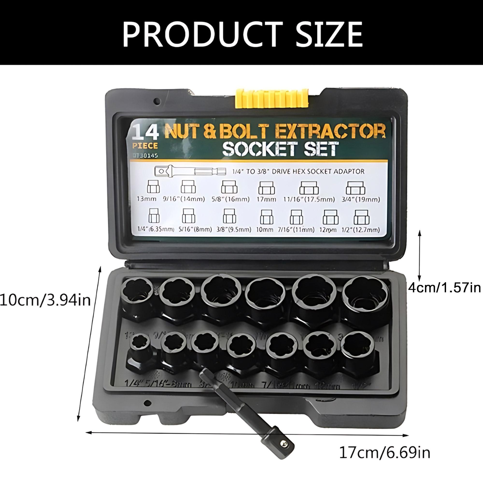 High-Impact 14-Piece Bolt Extractor Set, Stripped Screw Removal Tools, Anti-Slip Design, Magnetic Toolbox, Ideal for Automotive Rusted Screw Repair, Professional Thread Restoration Kit, Durable Extraction Tools for DIY