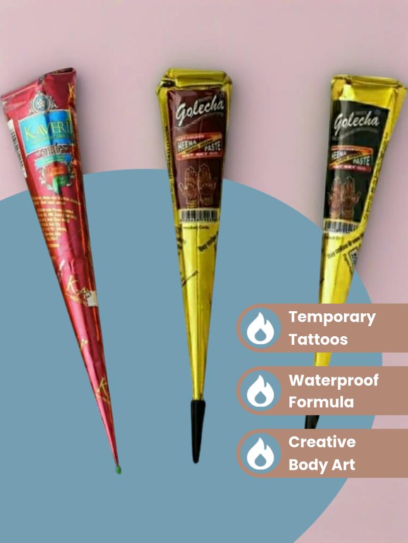 3 Pcs Henna Tattoo Paste, Temporary Waterproof Body Art, Henna Design Cream, Ideal for Creative Body Design #TOP PICKS