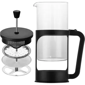 French press, borosilicate glass French press coffee maker, 3 layer stainless steel tea press,34oz large french press, suitable for home, office, kitchen, travel, fashion black