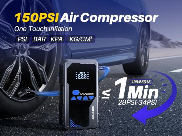 AUTOONE 12800mAh Jump Starter with Air Compressor (10L Gas/8.0L Diesel), 150PSI Car Battery Jumper Starter Portable, 4000A Jump Box Tire Inflator with LED Flashlight, LCD Display, Storage Case