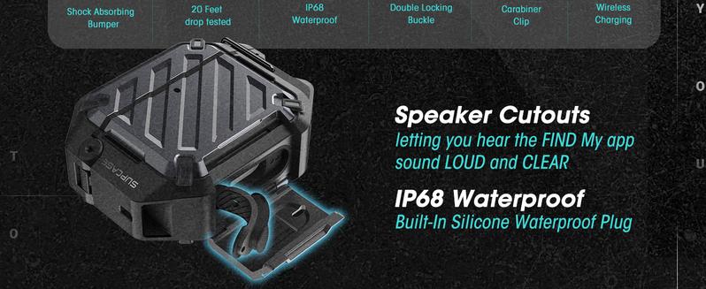 SUPCASE AirPods 4 Case with Lock & Carabiner, IP68 Waterproof, Full-Body Anti-Scratch Hard Shell Waterproof Cover, Compatible with MagSafe Connection Rubber Wireless Cable