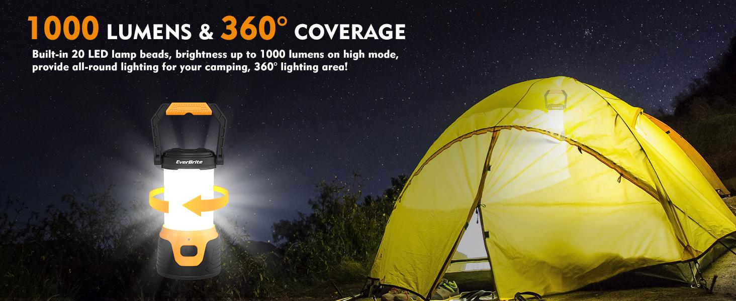 #JumpstartSale EverBrite Rechargeable LED Camping Lantern with Power Bank Function, 1000 Lumens Camping Lights, 5 Lighting Modes, Ideal for Power Outages, Emergencies, Hurricane, Home and More