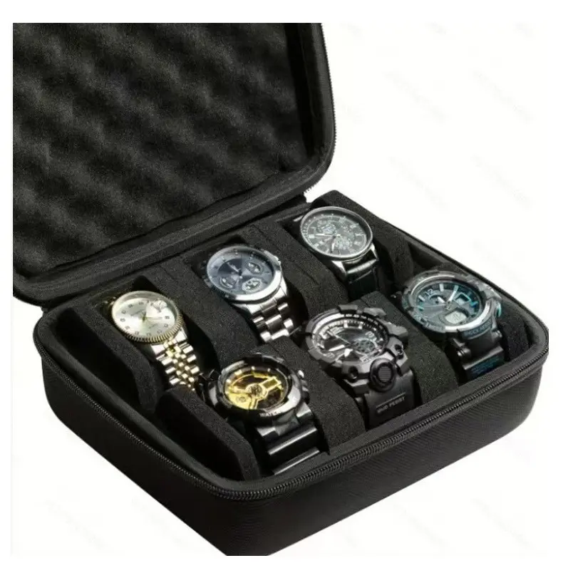 Luxury 6-Slot Watch Storage Box, Watch Display Organizer with Removable Soft Watch Pillows, Fits Multiple Wristwatches, Dustproof Watch Holder for Home Storage & Collection