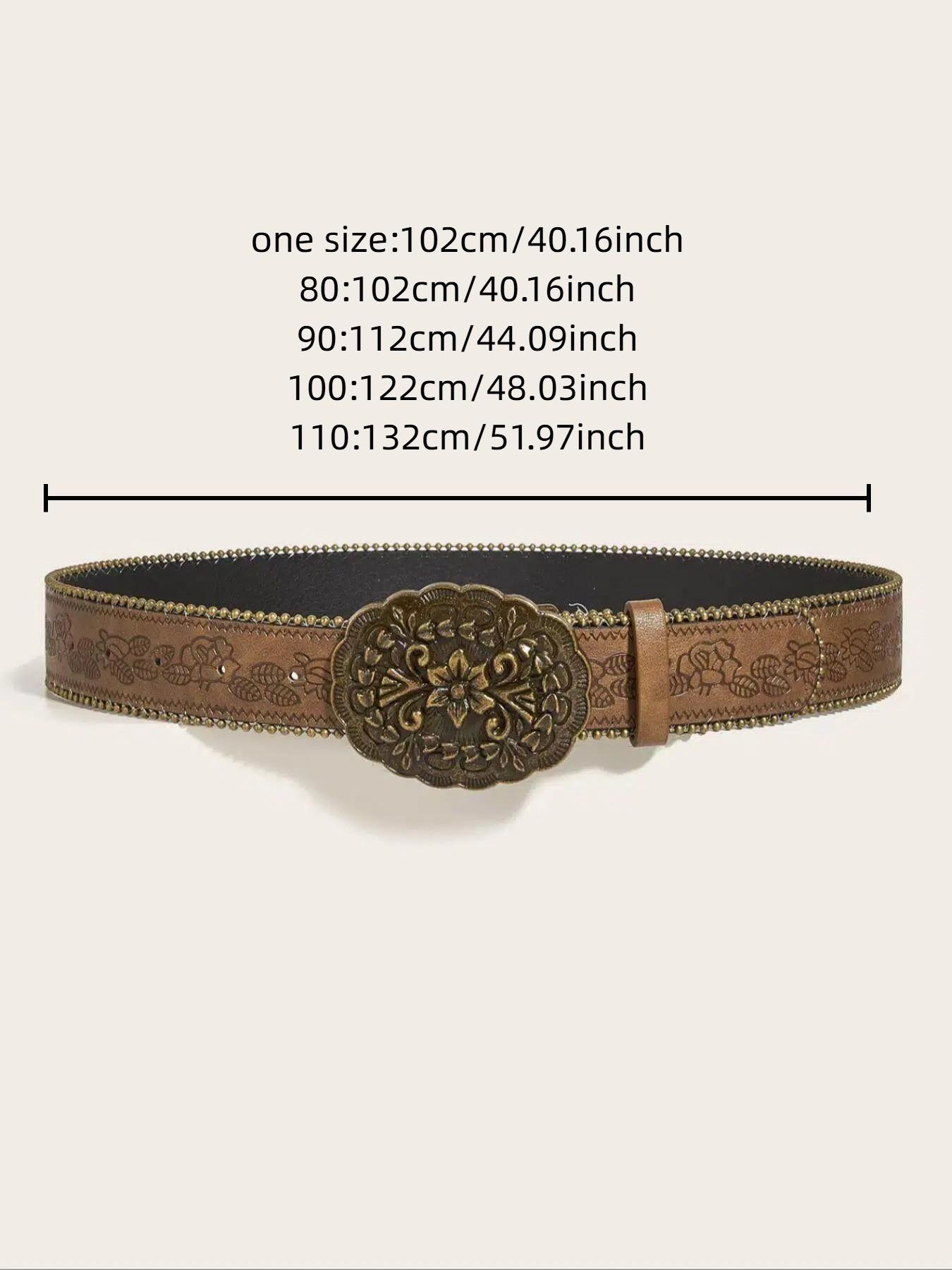 Boho Western Style Vintage Print with Metal Buckle, Pearl Decorative Edges, Perfect for Dresses & Jeans, All Season Wear, Western Belts