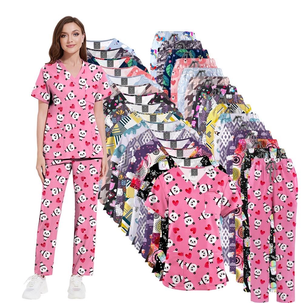 Printed Hand Washing Set Thin Comfortable Breathable Doctor Nurse Cartoon Printed Work Uniform Nurse Uniform