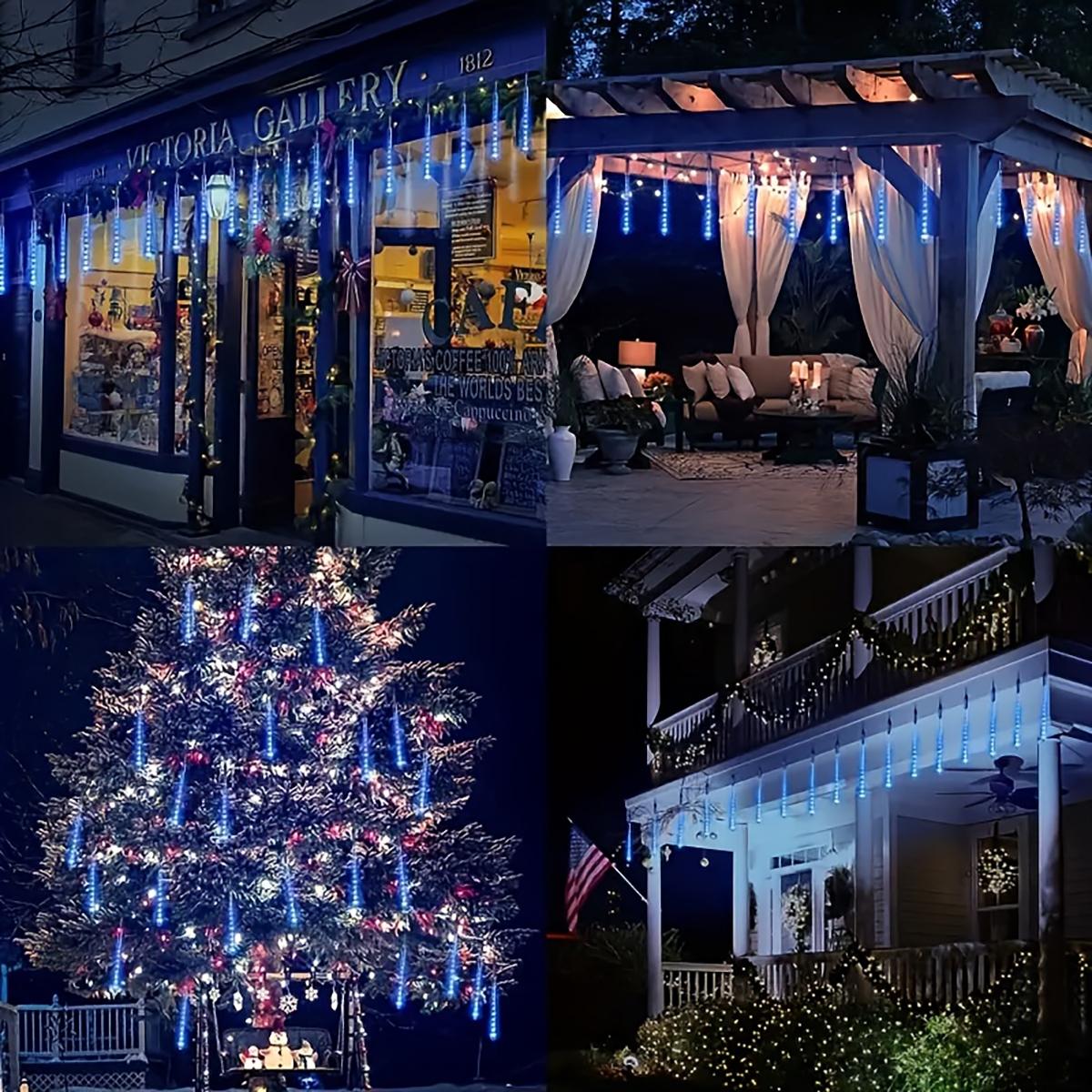 1pc 192LED Solar Meteor Shower Lights, Falling Rain Drop Lights, Solar Christmas Lights with 8 Light Tubes, IP55 Landscape Lighting for Trees Gardens Courtyards Christmas Wedding Party Mother's Day Halloween Christmas Outdoor Decoration