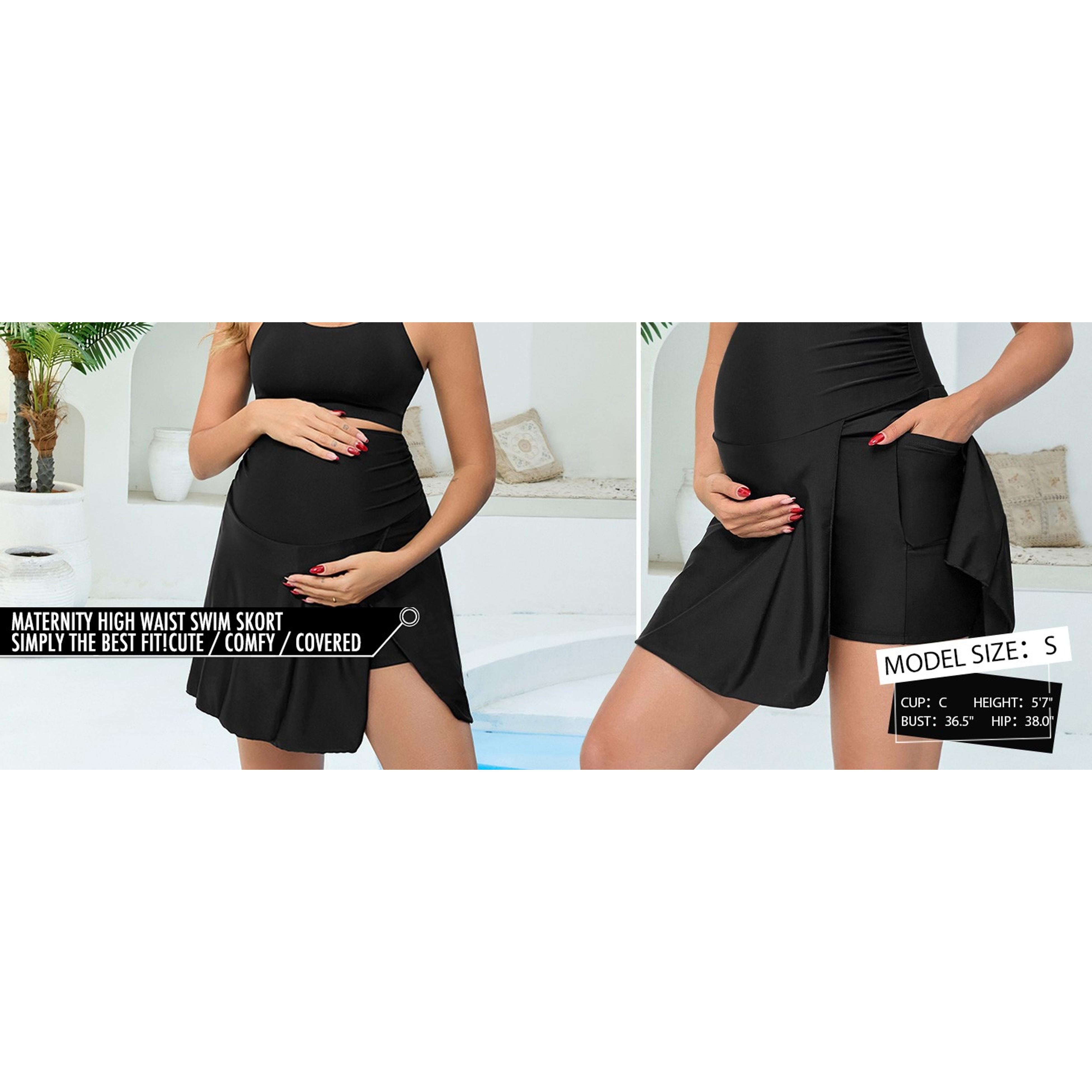 Maternity Swim Skirt with Shorts High Waisted Swim Skorts Swimsuit Bathing Suit Tankini Bottoms Pregnancy Swimwear