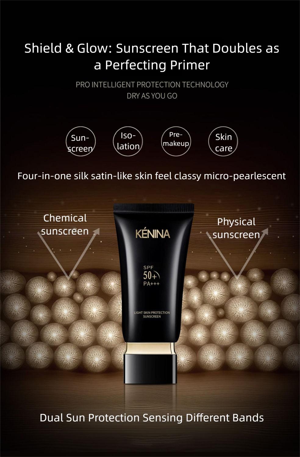 KENINA SPF50+ PA++++ Lightweight Soft Sunscreen Cream Waterproof & Sweatproof Easy Application Facial Protection Daily Skin Repair