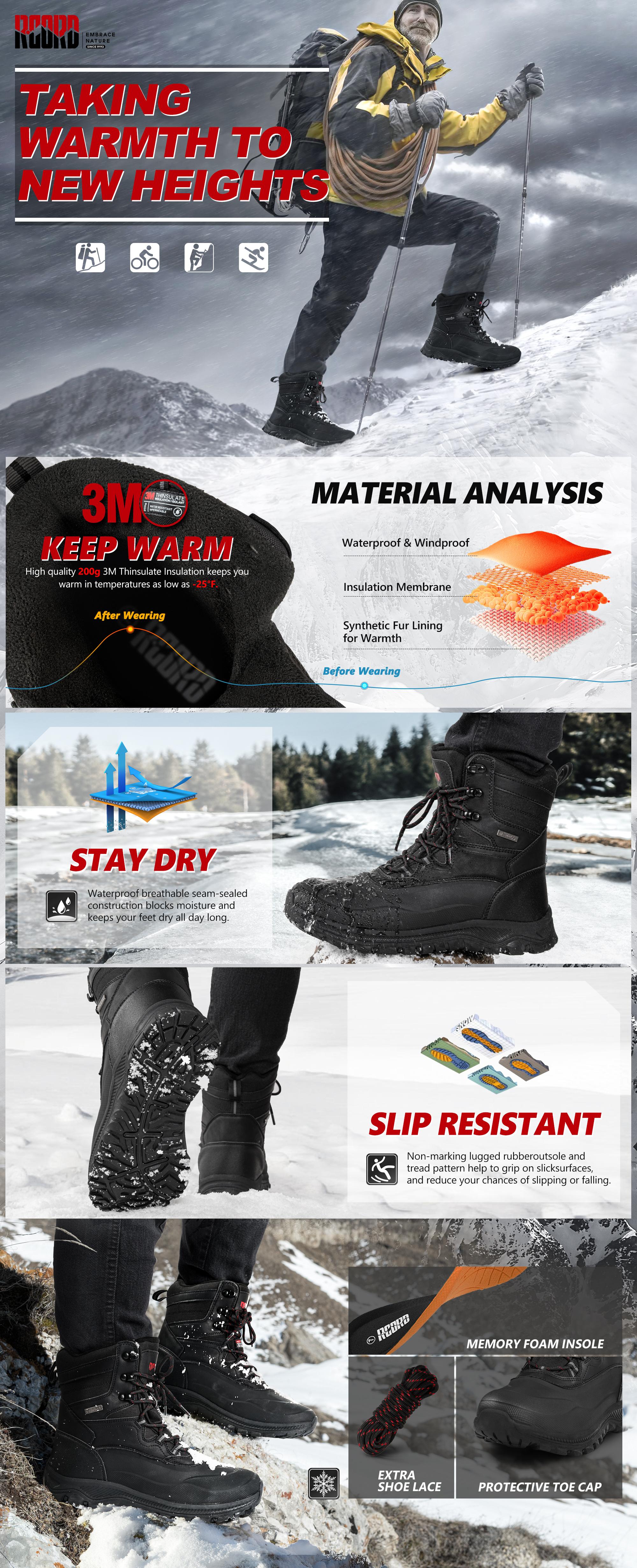 R CORD Snow Boots for Men Waterproof Insulated Mens Snow Boots Winter Boots Winter Hiking Shoes High Traction Men's Military Tactical Boots SpringStatements