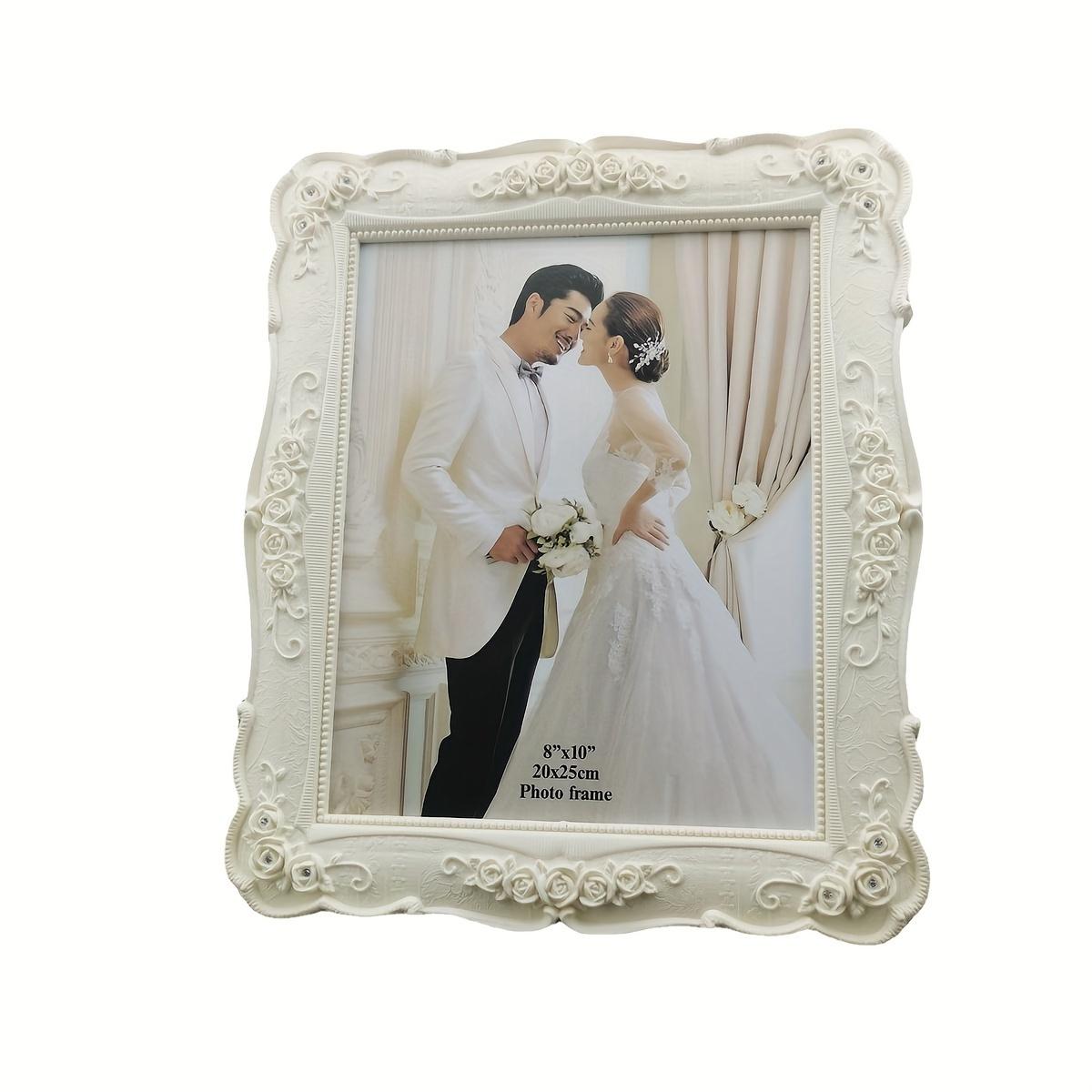 8 Inch Vintage Picture Frame with Rose Flower Design, Vintage Frames for Tabletop or Wall Display, Elegant Design with a black velvet backing, Horizontally or Vertically Use, Photo Frame for Home Decor Wedding