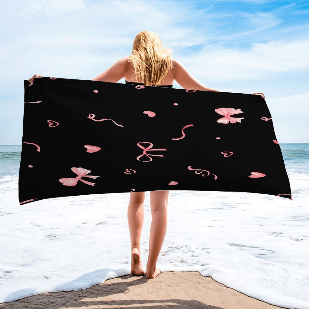 1-Piece Coquette Bow Printed Beach Towel, Cute Y2K Style Sand-Free Quick-Dry Microfiber Towel, Lightweight Absorbent Printed Beach Accessories, Ideal for Travel Vacation, Pool, Beach, Camping & Daily Use