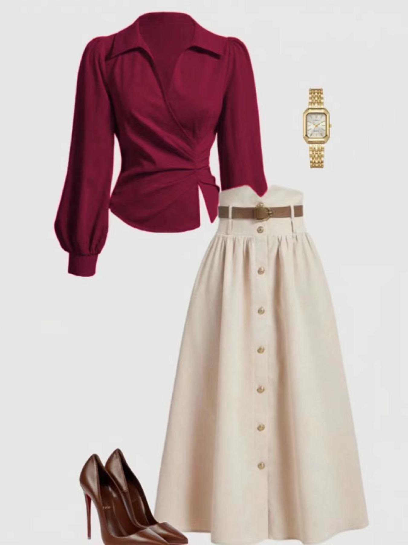 Autumn Women's Shirt & Skirt Set, Fit, Elegant Office Workwear, Party Wear, Versatile Commuting, Back-To-School Style