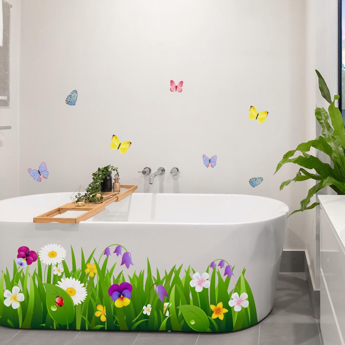 A hand-painted plant, grass, flower, and butterfly baseboard wall sticker for home decoration and beautification, self-adhesive B12011-YX
