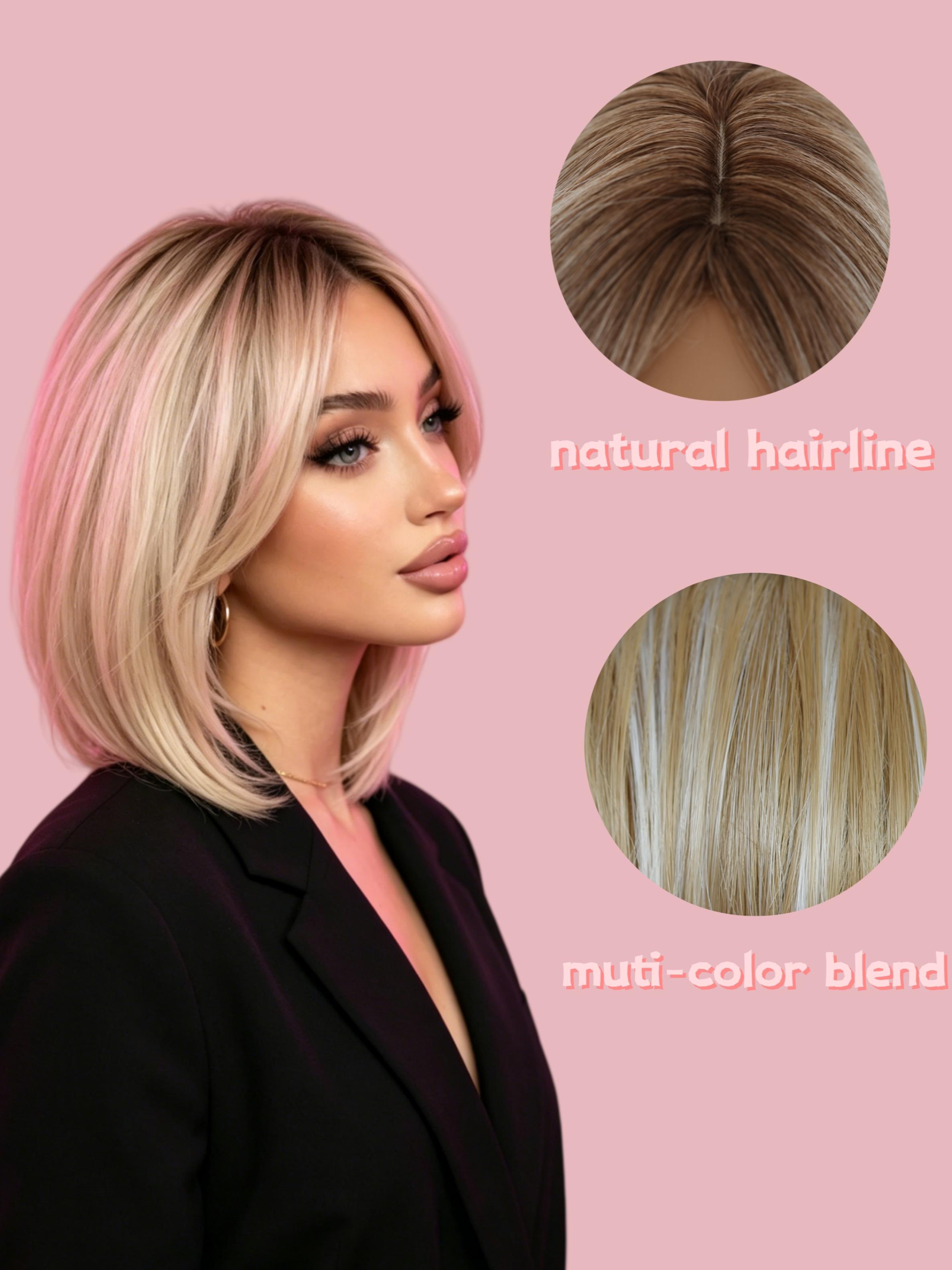 12-Inch Platinum Gradient Synthetic Fiber Wavy Bob Wig, Heat-Resistant, Elastic Rose Net, Natural and Realistic, Fashion Hairpiece