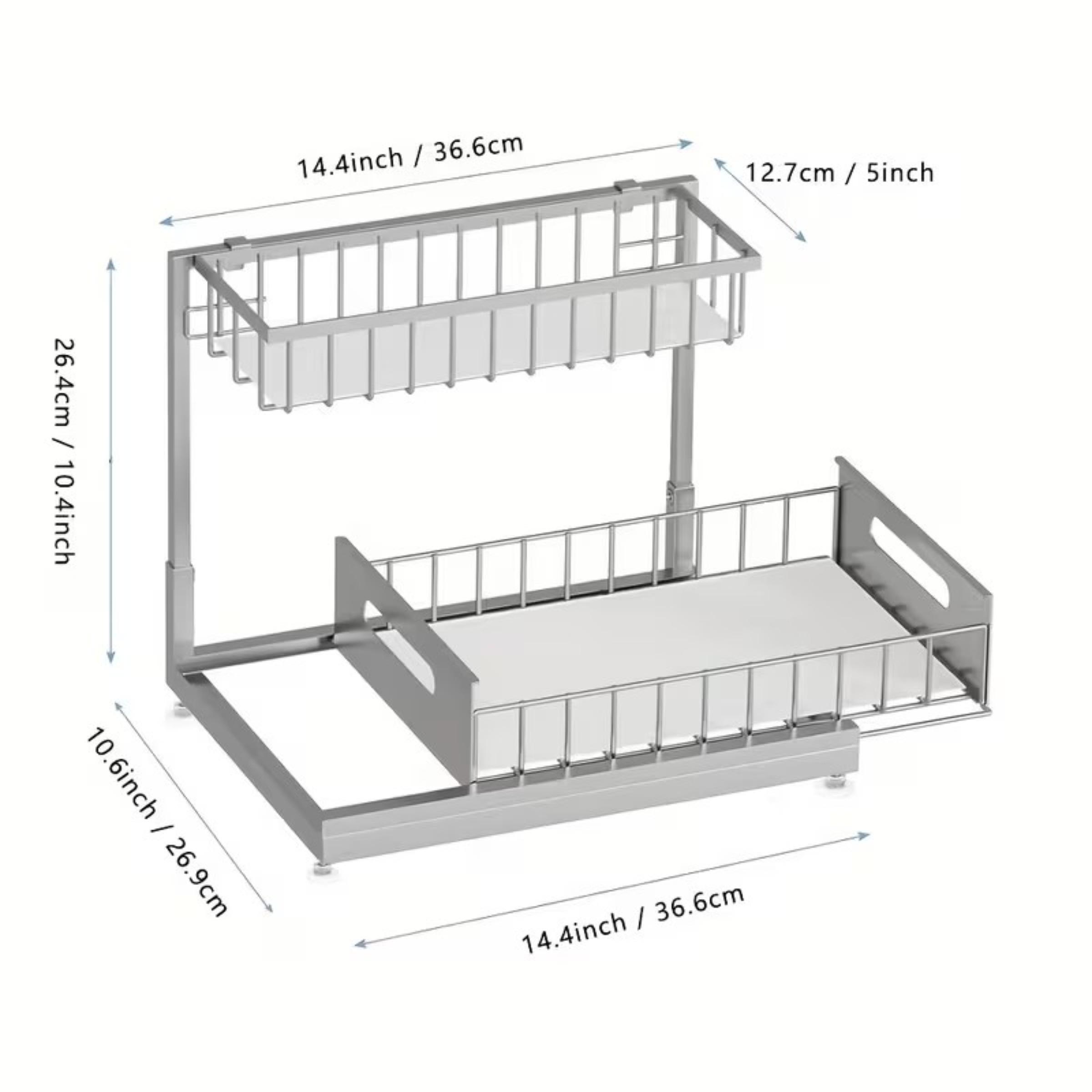 Double Layer Sink Organizer Rack with Metal Sliding Shelves, Adjustable Standing Shelf, Perfect for Kitchen Bathroom Food Storage Cabinet Space (1 Piece or 2 Pieces)