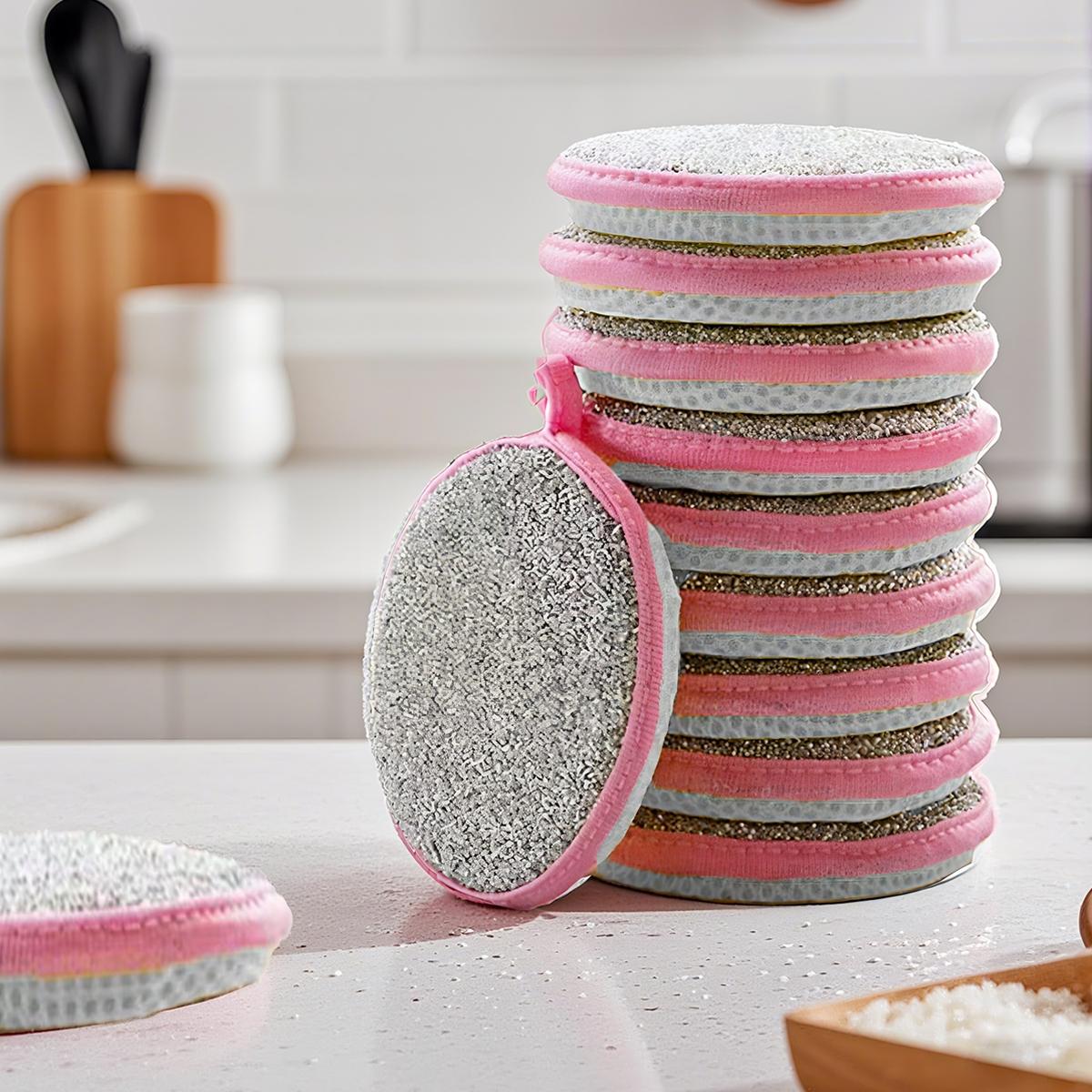 1 Pack Double-Sided Dish Sponge, Round Cleaning Pad, Durable Kitchen Utensils,Reusable Sponge for Kitchen Round Non-Scratch Scrub Sponges for Dishes, Pots and Pans, Dishwashing Sponge