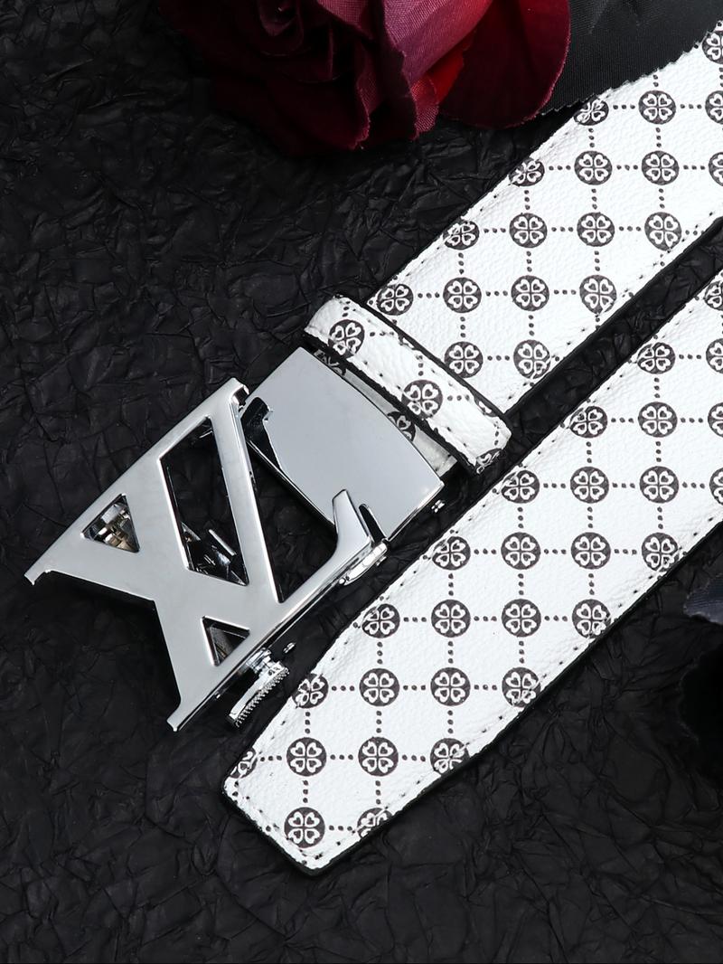 Men's Alloy Automatic Buckle Belt, Casual Fashion Print Waistband, High-End Lightweight Design, Versatile Pants Strap, All Seasons, Stylish Belts