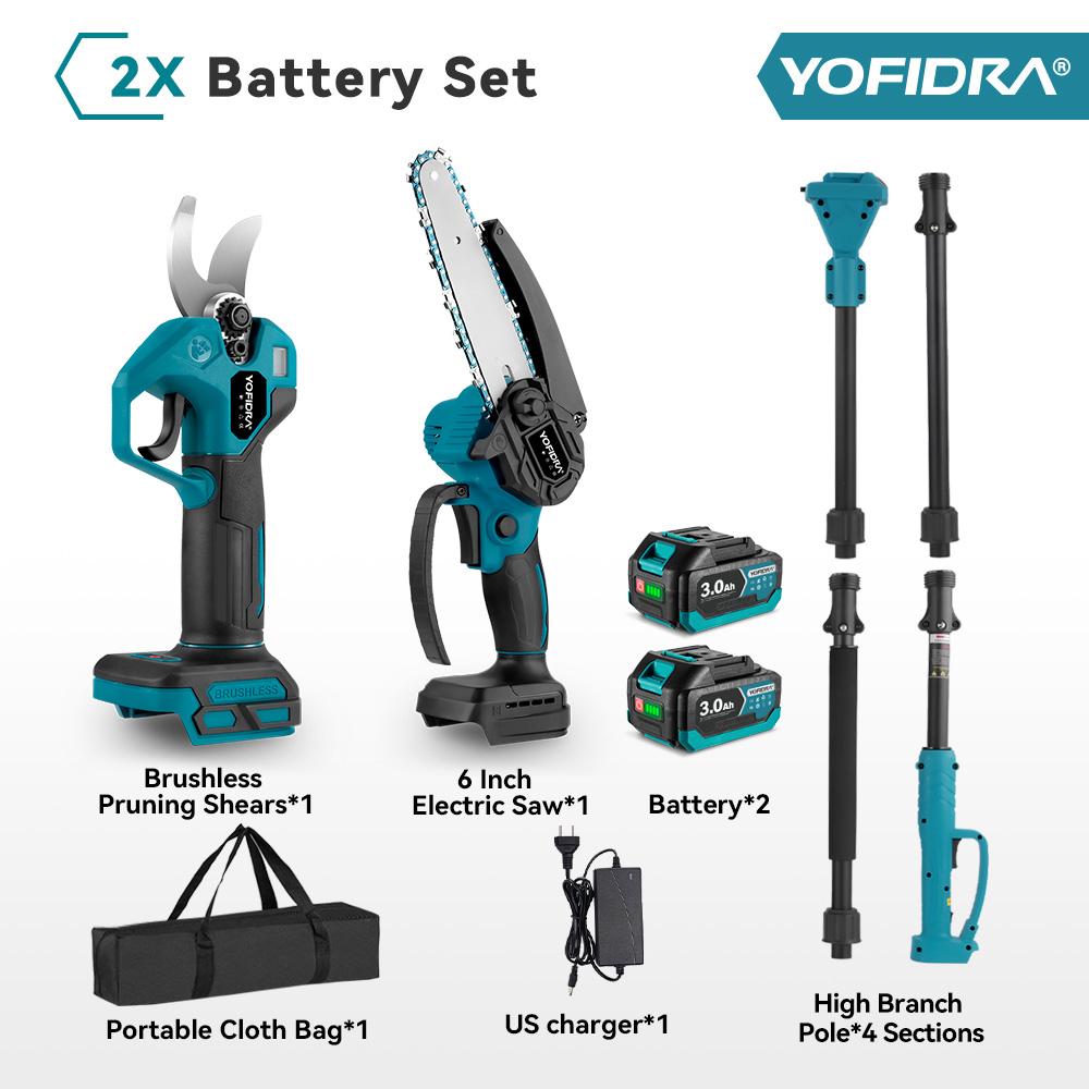 Yofidra 2 in 1 Cordless Pole Saw & Mini Chainsawwith 2 Batteries, Power Electric Polesaw for Tree Trimming, Chain Saw with Extension Pole , Limb Branch Cutter Pruner 21V Portable Cutting Adjustable Length Telescopic Rod Outdoorfun