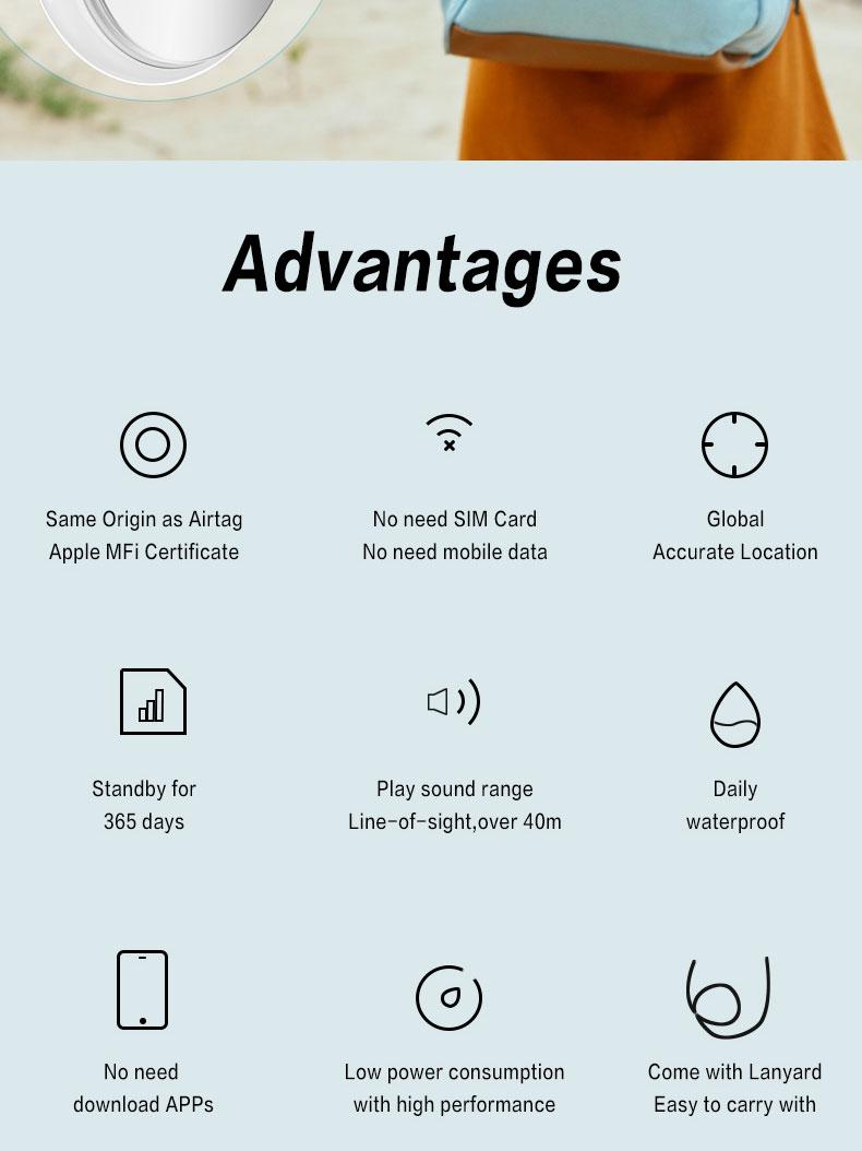 Smart tag air tracker, anti-loss smart location finder. Suitable for iOS systems to locate central devices and products. Useful for luggage, wallets, keys, privacy protection, and holiday gifts.