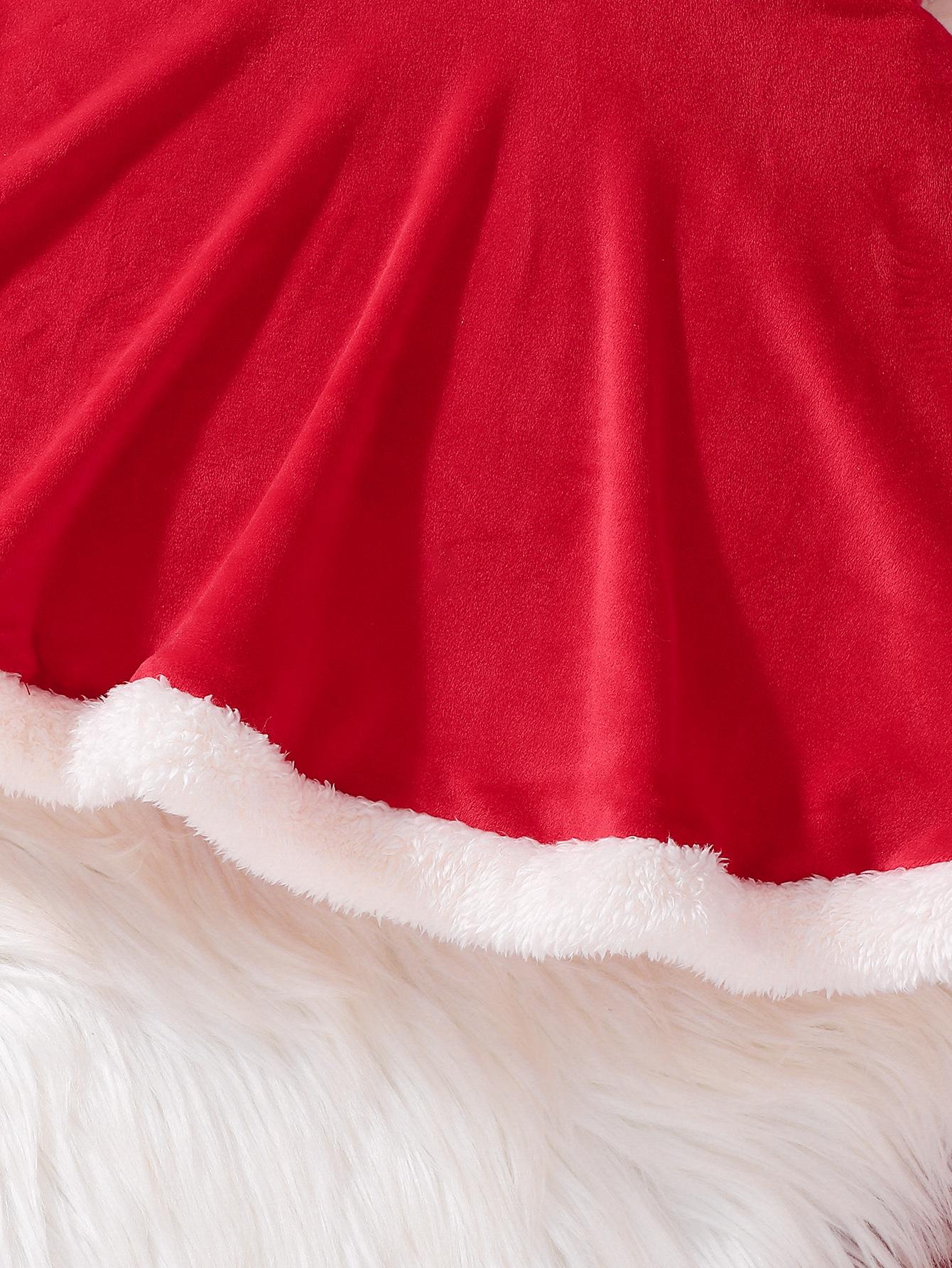 Autumn Winter Girls Clothes Christmas Dress Two Piece Set Red Velvet Slip Dress + Milk White Faux Fur Jacket Cute Sweet Style Party Outfit Warm & Trendy Christmas Clothing