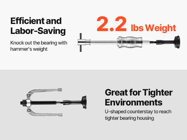 VEVOR Blind Hole Bearing Puller Set, 16-in-1 Inner Bearing Race and Seal Extractor Kit, 16 PCS Slide Hammer Pilot Insert Inner Internal Bearing Removal Tool Set with 10 Split Collets and Counterstay