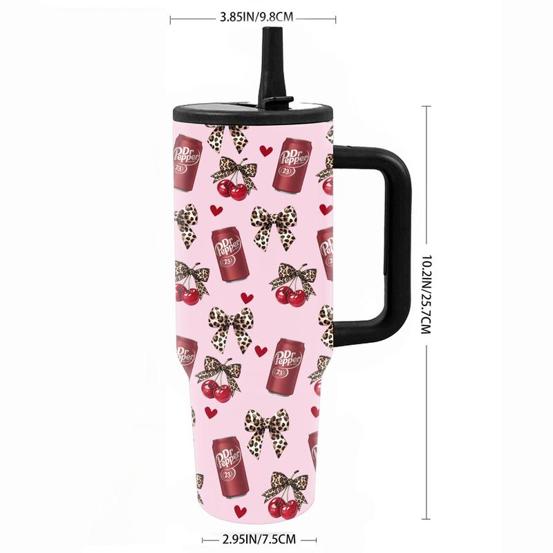 1 Pc 40oz insulated mug with handle, double wall stainless steel vacuum cup, leak proof lid and straw, keeps drinks hot 12 hours and cold 24 hours, pink skinny tumbler, Tumbler reusable cup, great gift for women and men