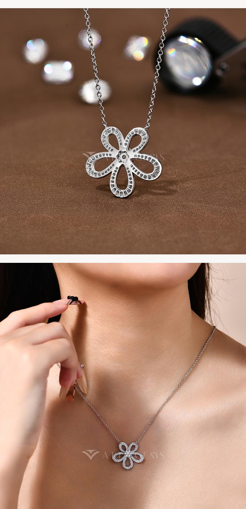 Flower Shape D Color Synthetic Moissanite Necklace  Fashion design for Women Girls Romantic Gift Fine Jewelry N034