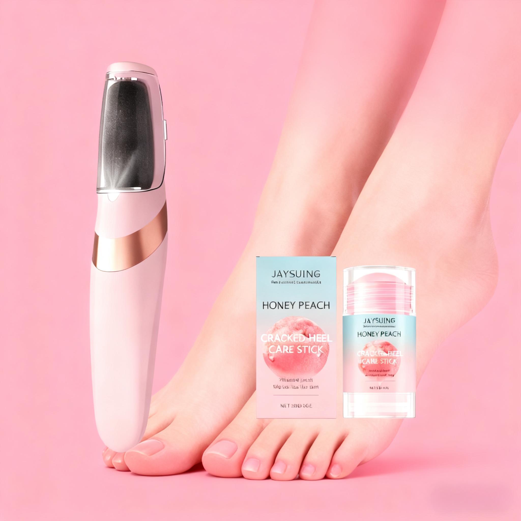 Electric Exfoliating Callus Remover Set with Peach Heel Cracked Care Stick, Home Use, Easy Peeling Dead Skin, Smooth Crack-Free Heels, Unisex