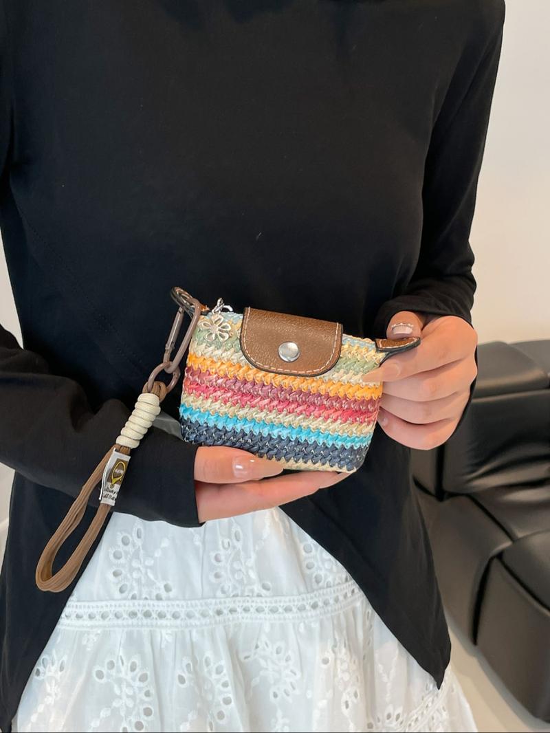 Women's Mini Casual Trendy Wallet with Detachable Nylon Wristband, Colorful Braided Design, Zipper Closure, Decorative Bag, Christmas Gift for Young Girls