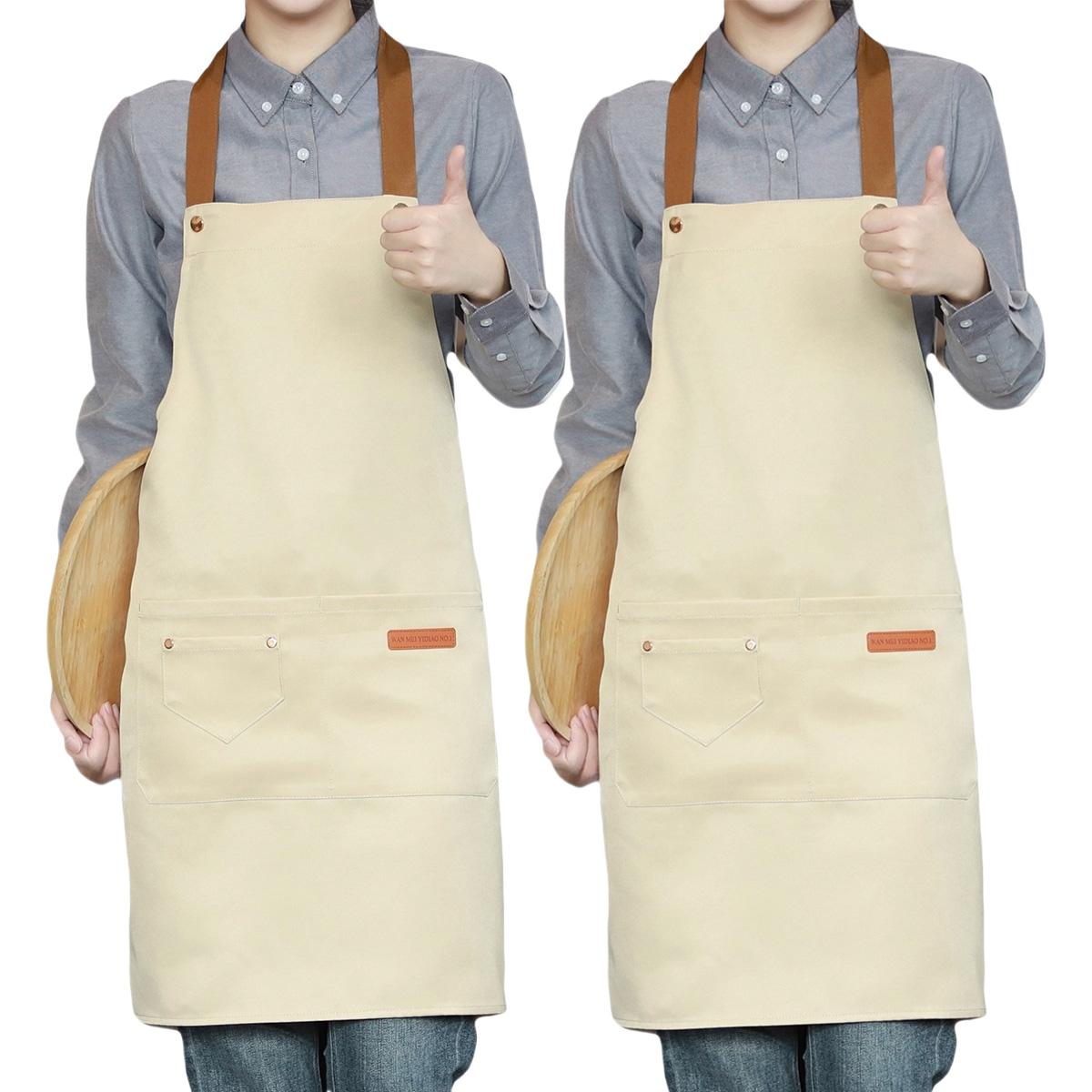 2-Pack Chef Apron, Adjustable Kitchen Café Work Apron, 2 Pockets, Unisex, Cooking Baking Restaurant Apron, All Seasons, Minimalist Style