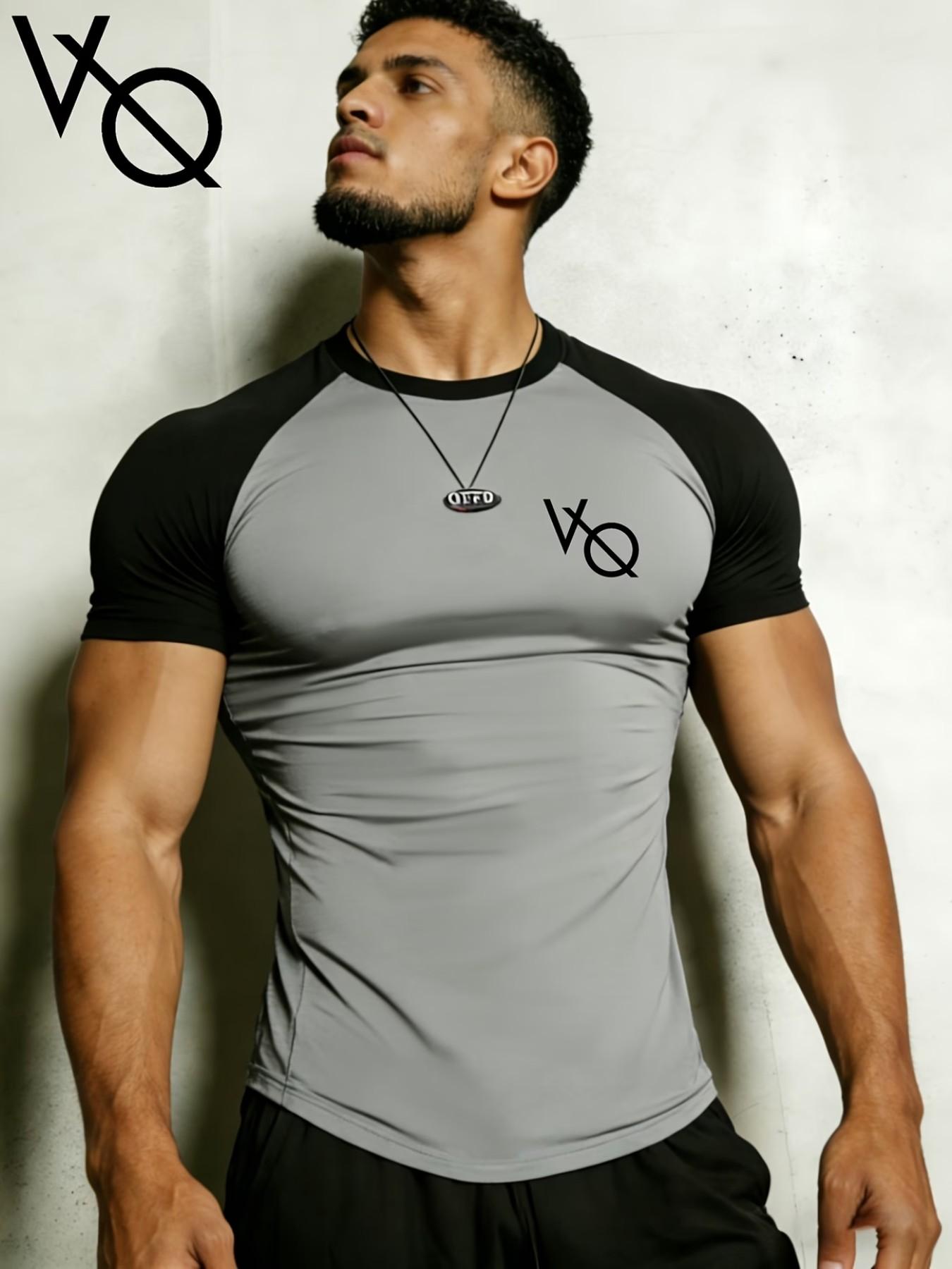 Men's High Elastic Quick-Dry Raglan Print Sportswear, Breathable Slim-Fit Long Sleeve T-Shirt, Running Training Casual Top