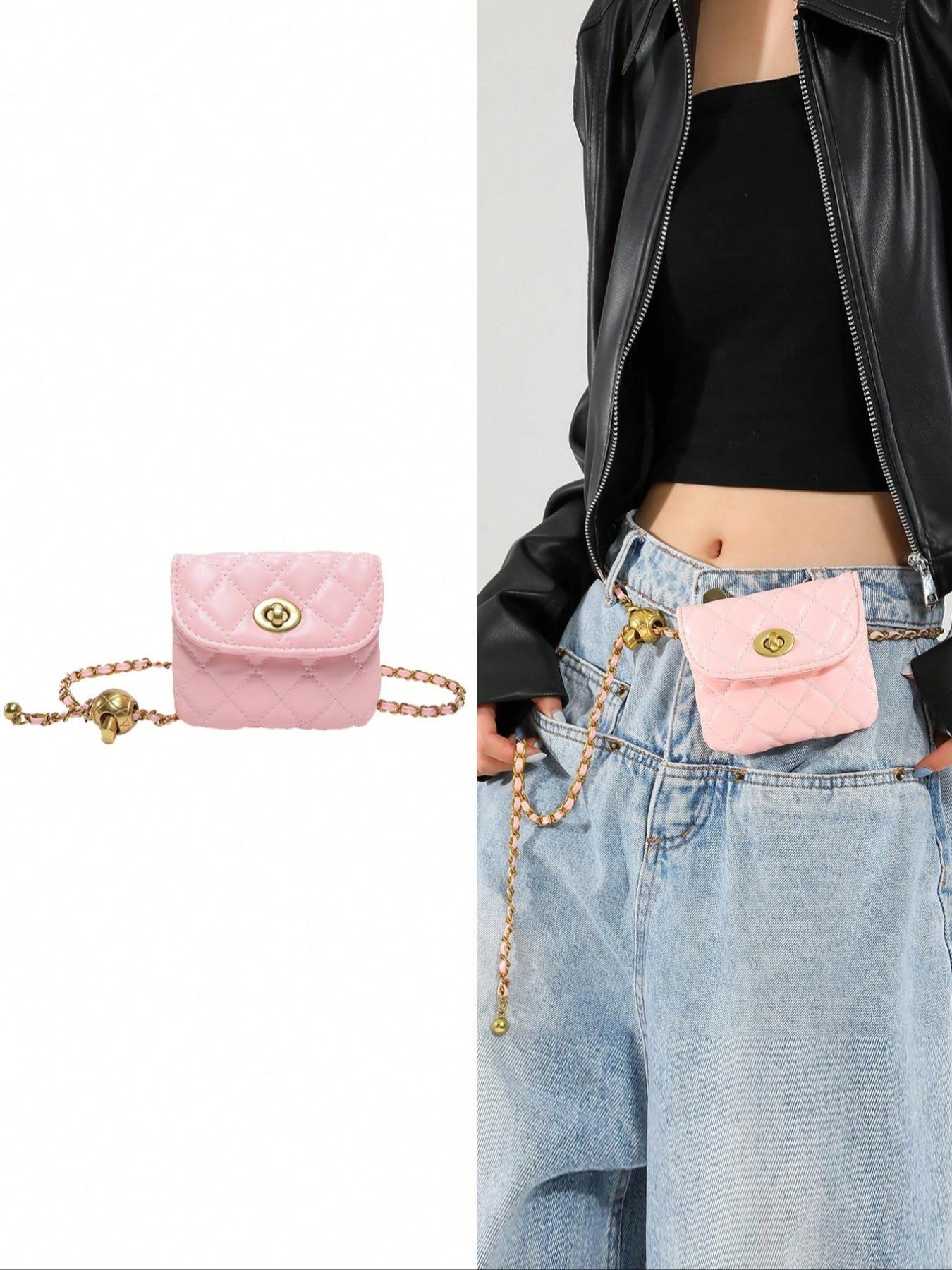 Women's Elegant  Quilted Design Chain Belt Bag,  Style Fashionable Pu Leather Fanny Pack for Daily Used, Casual Trendy Versatile High-quality Daily Commuting Bag