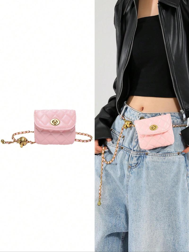 Women's Elegant  Quilted Design Chain Belt Bag,  Style Fashionable Pu Leather Fanny Pack for Daily Used, Casual Trendy Versatile High-quality Daily Commuting Bag