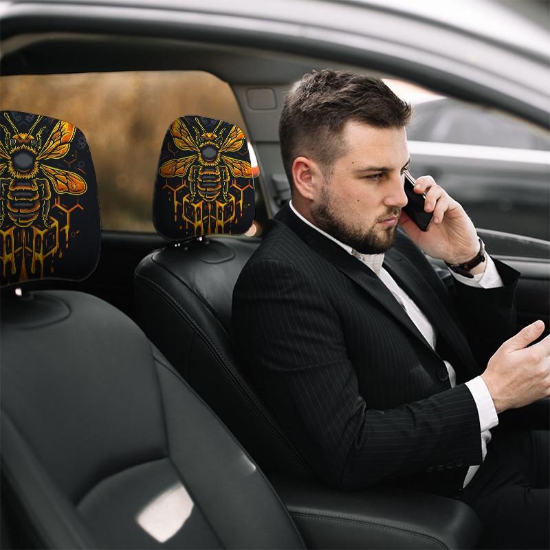 2pcs 11x10.2 inch Bee Pattern Car headrest covers, Car seat decorative, Universal,easy to install,durable car interior seat accessories.Suitable for daily commutes and travel,these are ideal gifts for car enthusiasts,0112LYY