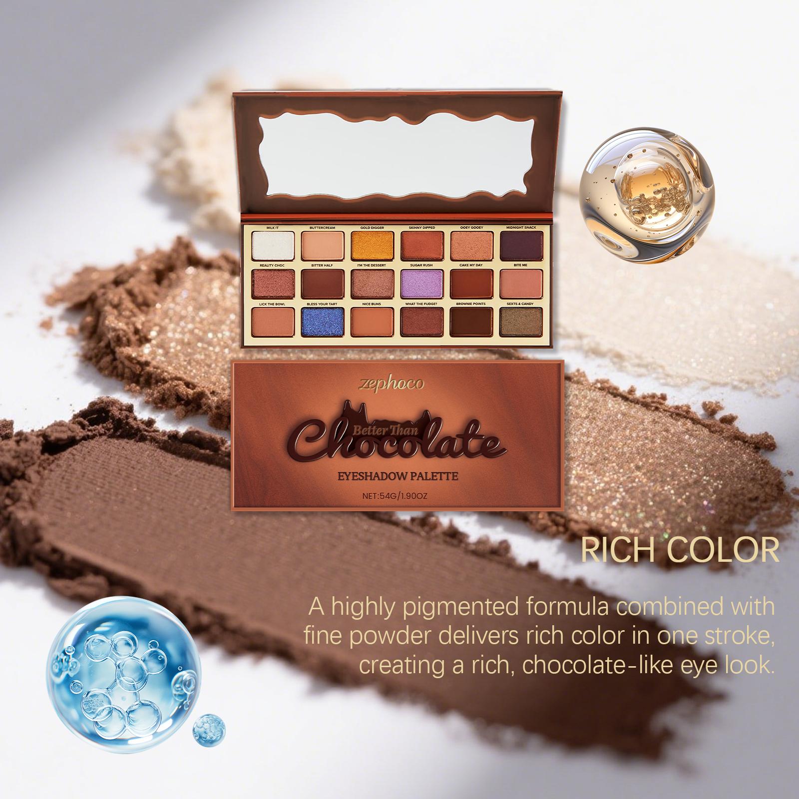Zephoco Multifunctional All-In-1 Chocolate Cosmetic Eyeshadow Palette - 54g Mineral Oil-Free Cream & Powder, Earth Tones, Cool Shades, Highlighter, High Pigment, Multi-Textures, Easy-Blend Gradient, Metallic Matte Shimmer Eyeshadow for Daily Makeup, Multi