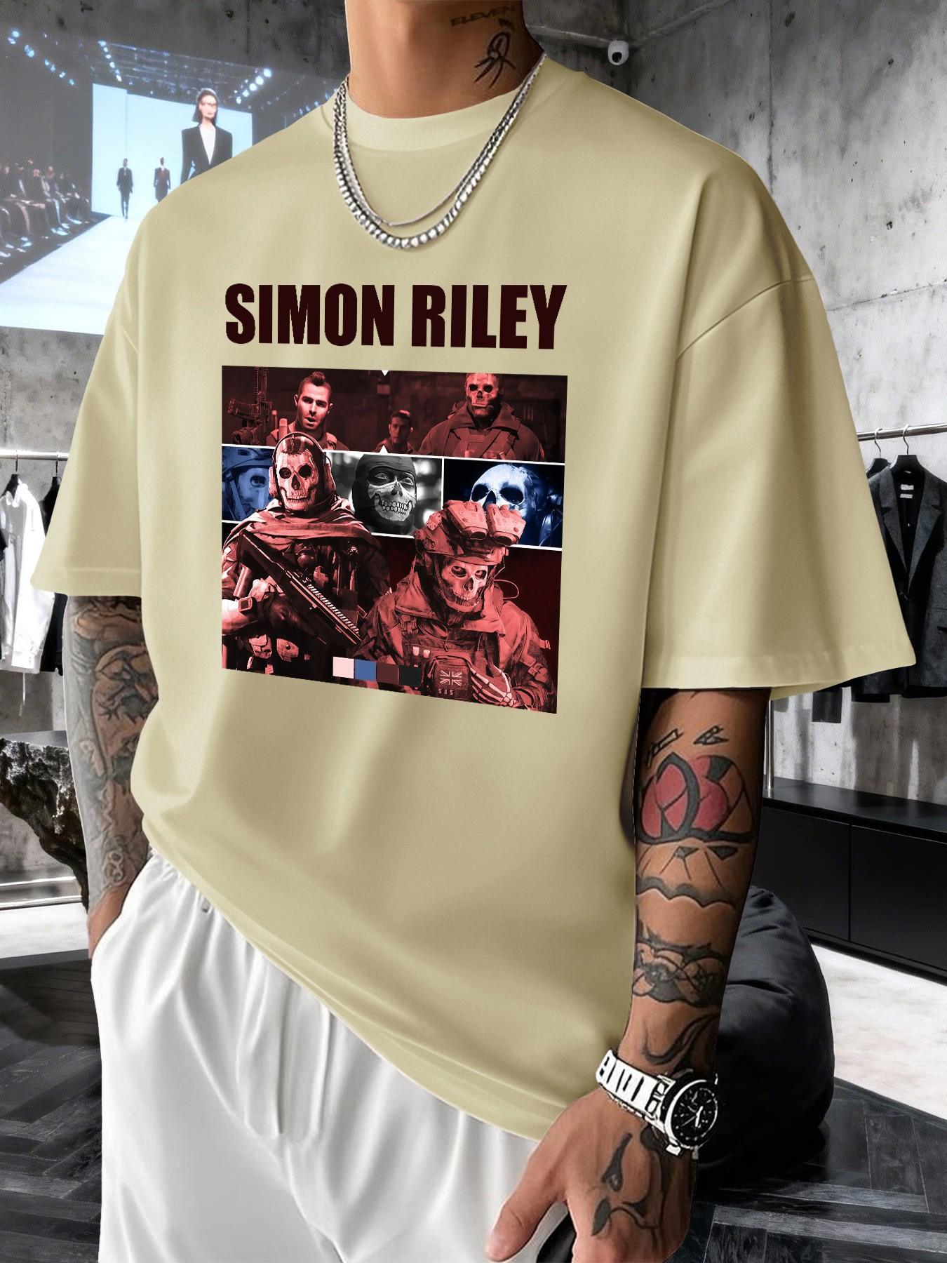 Simon Riley Men's Casual Short Sleeve Graphic T-Shirt, Slim-Fitting Round Neck Summer Top, Daily Wear