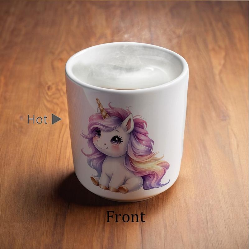 Unicorn Color-Changing Mug - Thermosensitive Ceramic Cup Changes Color When Hot Drinks Are Added, Cute Magical Unicorn Design, Hand Wash Only, Reusable Gift for, Tea, Cocoa, Coffee