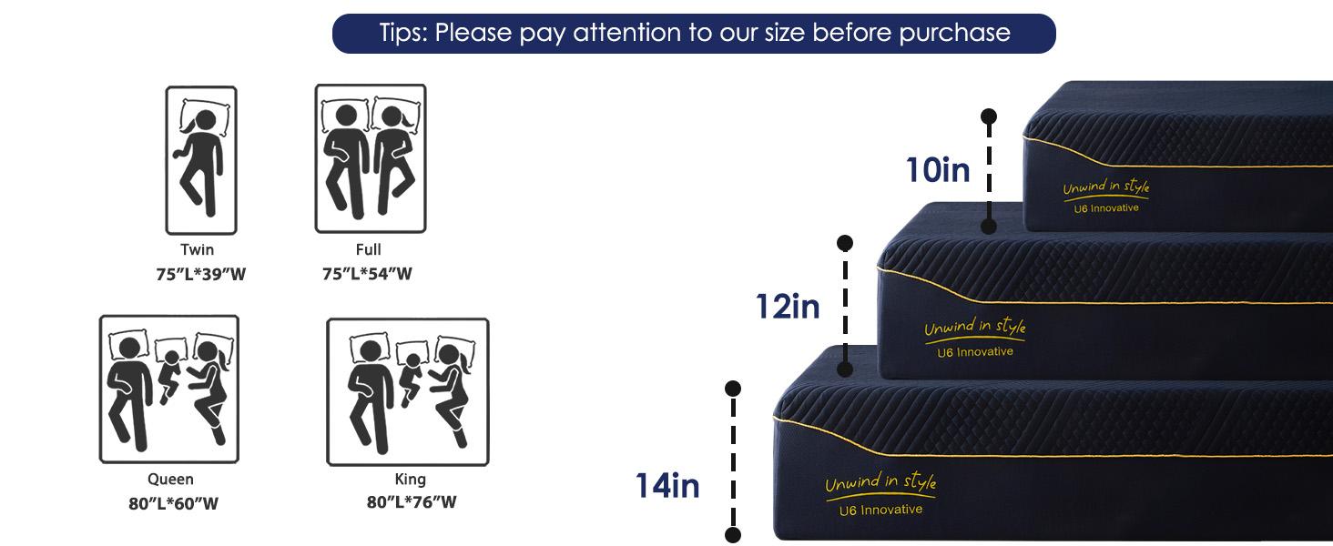 Soges Gel-Infused Memory Foam Mattress, 10/12/14 Inch Thickness, Twin/Full/Queen/King Size, Medium Soft with Removable Washable Cover Cooling Gel Bed in a Box Relieves Pressure Spinal Alignment Adapt To Body Shape Green Tea Extract, U6A