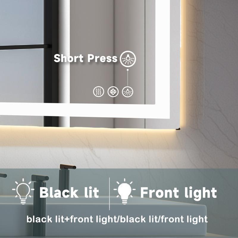 RIMIKING LED Bathroom Mirror with Anti-Fog, Dimmable Touch Light, 3 Color Modes, Memory Function, Tempered Glass,Anti-Fog Feature,MI-ZJLED