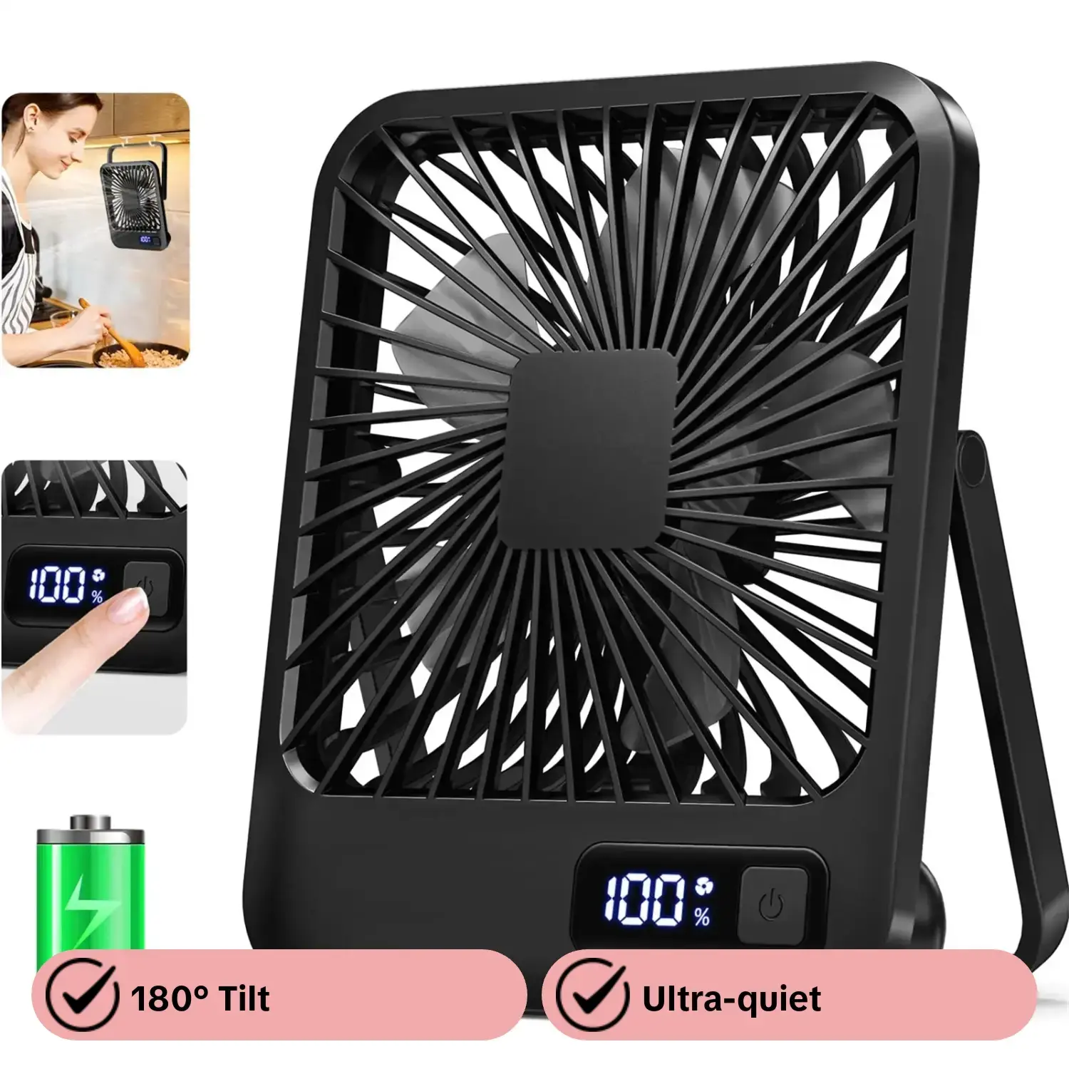 Portable USB Rechargeable Fan, Foldable USB Fan, 180° Folding Personal Fan with Power Display, 5-Speed Ultra-Quiet Table and Handheld Cooling Fan for Home, Desktop and Travel #GLOBAL PICKS