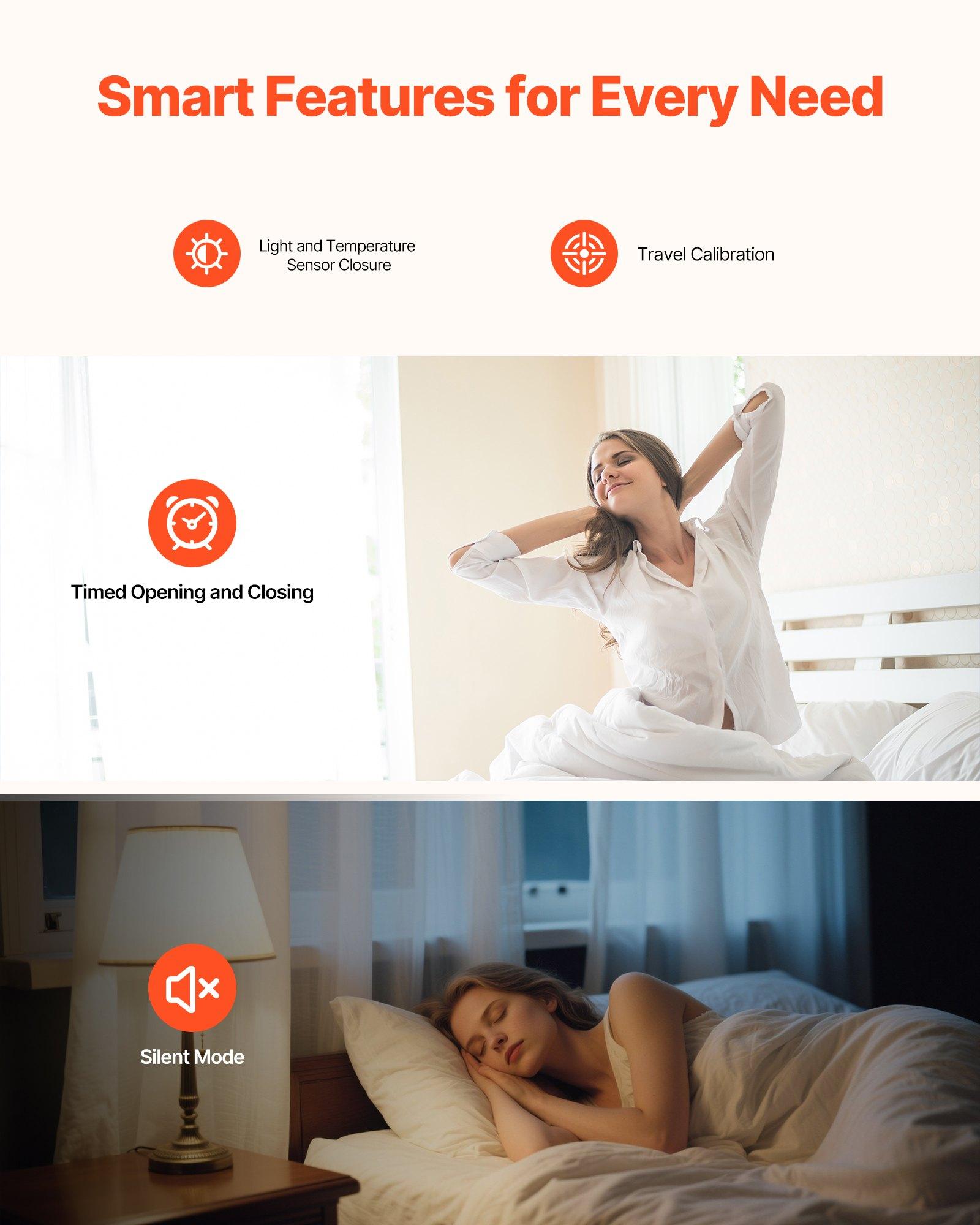 VEVOR Automatic Curtain Opener, 2 Pack, APP and Remote Control, Hub Included, Electric Smart Curtain Opener Compatible with Alexa and Google Home, Timed Opening and Closing, for Roman Rods, U/I Rails