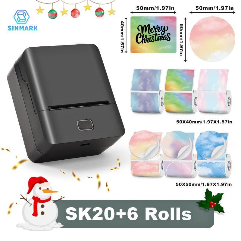 Sinmark Sk20 Wireless Portable Label Printer + 6 Label Rolls, USB Rechargeable, Compatible with iOS/android/windows, Ideal for Barcodes, Retail, Gifts, Portable Handheld Printer