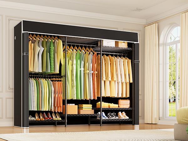 Ulif Heavy Duty Closet Organization System, Freestanding Clothes Rack, Adjustable, 63"W x 16"D x 77"H, 960 lbs Weight Capacity, with Dust Cover, Black
