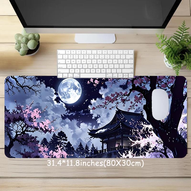 Japanese Style Anime Pattern Mouse Pad, Rectangle Gaming Mouse Pad, Office Desk Keyboard Mat for Home Office Desk