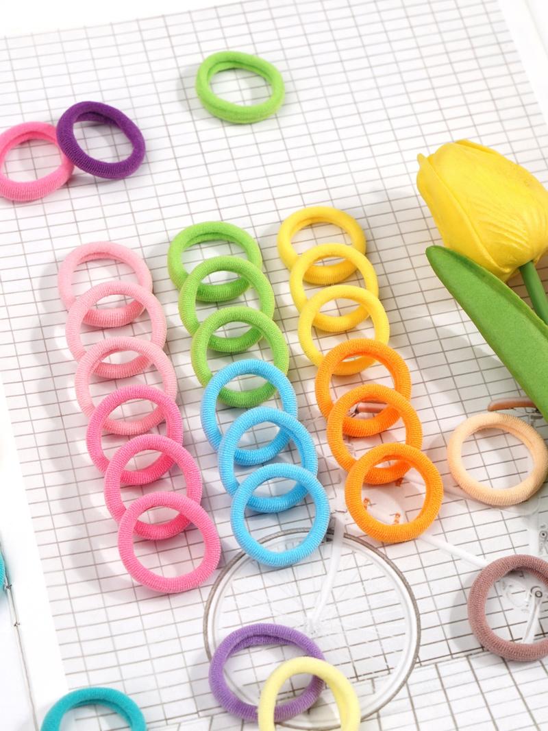 100pcs Mixed Color Kids Cute Simple Style Plain Color Hair Tie, Casual Trendy Elastic Hair Ties, Hair Accessories for Daily Use for Kids, Elastic Hair Accessory