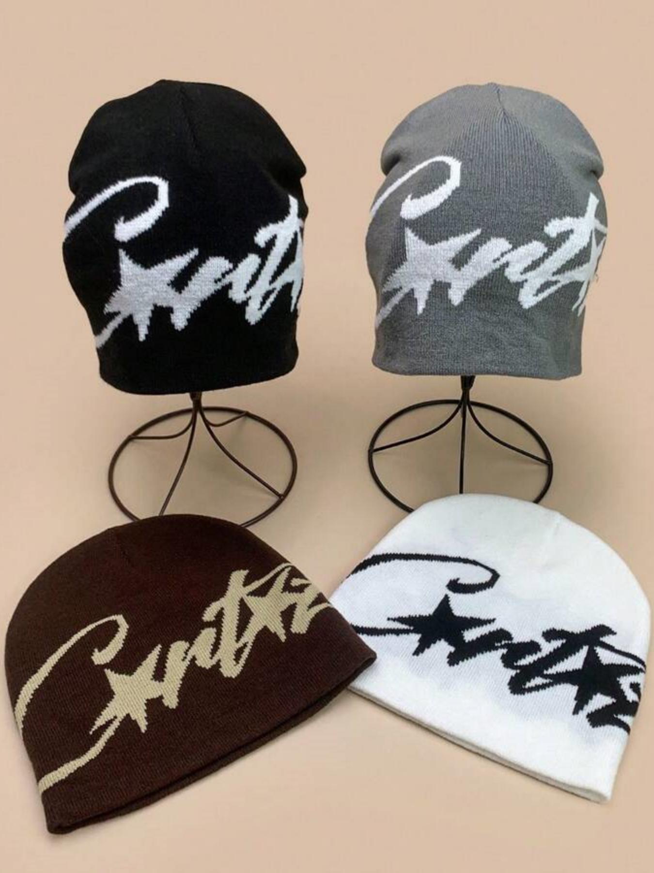 Y2K Star Knit Textured Beanie Hat, Unisex Streetwear Party Cap