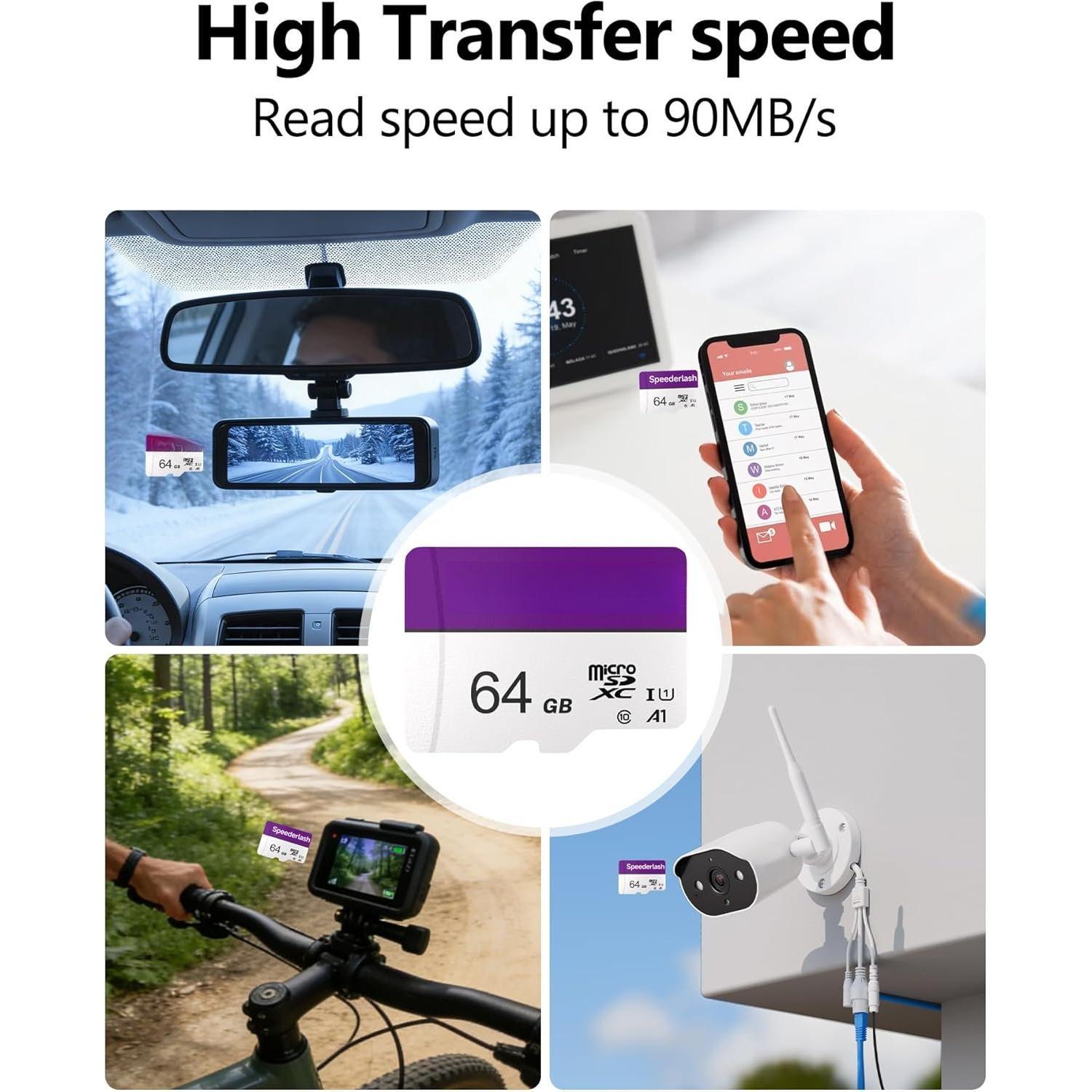 SDXC Memory Card 64GB Pack,  Camera Plus TF Card with Adapter, 90MB/s Read Speed, 4K UHD&5K Video Support, U1 V30 A1 Rated, for  Camera, Smartphone, Drone, Tablet, PC